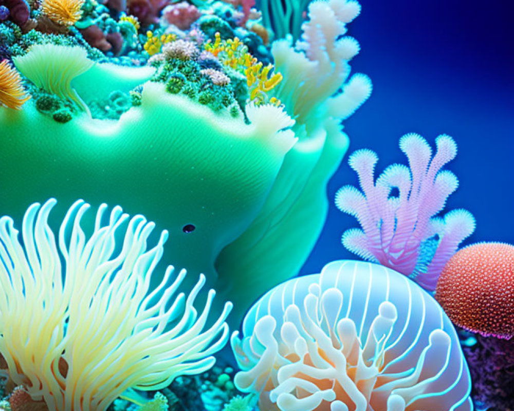 Colorful Coral Reef with Diverse Marine Life Displayed