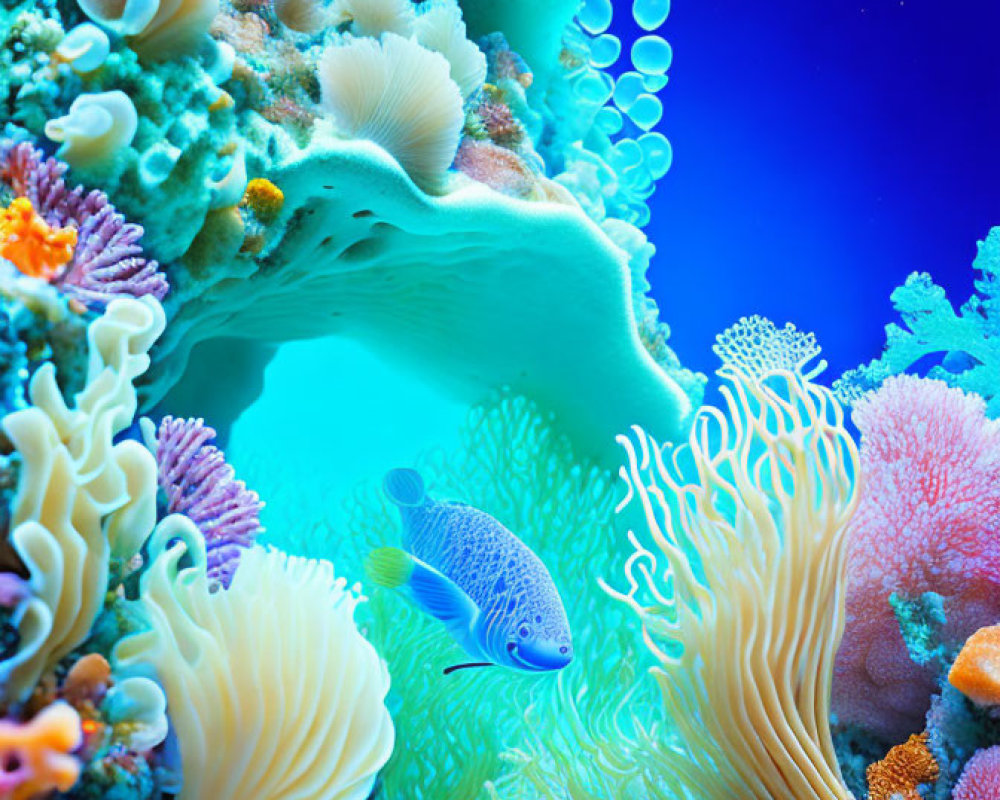 Colorful coral and fish in vibrant underwater scene