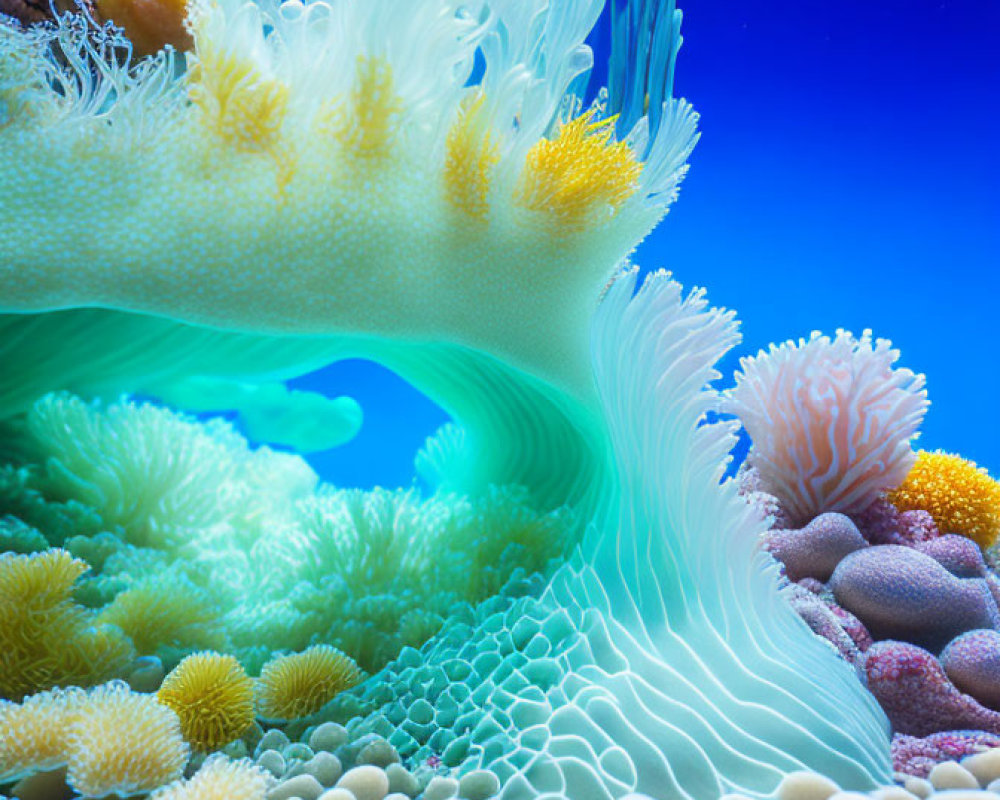 Colorful Coral and Sea Anemones in Vibrant Underwater Scene