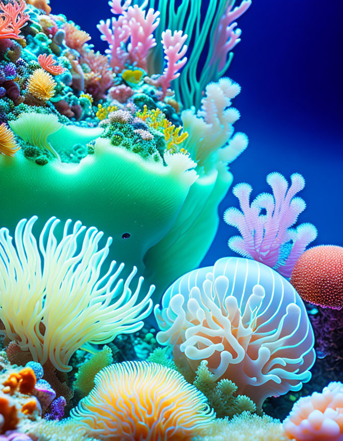 Colorful Coral Reef with Diverse Marine Life Displayed