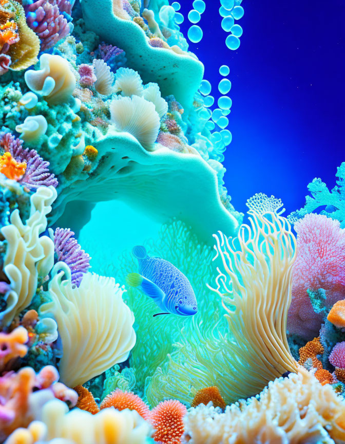 Colorful coral and fish in vibrant underwater scene