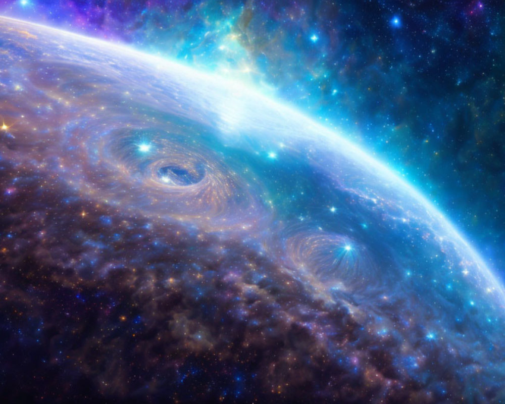 Colorful celestial body and galaxies in vibrant space scene
