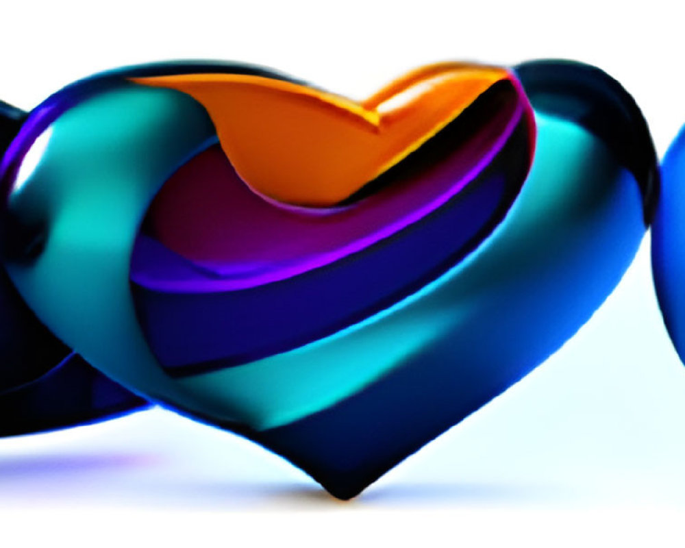 Colorful Reflective Heart Shapes on White Background for Abstract Modern Art