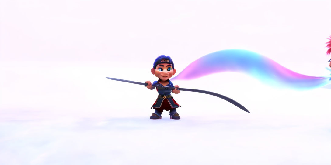 Colorful 3D Pirate Character with Sword in Wavy Background