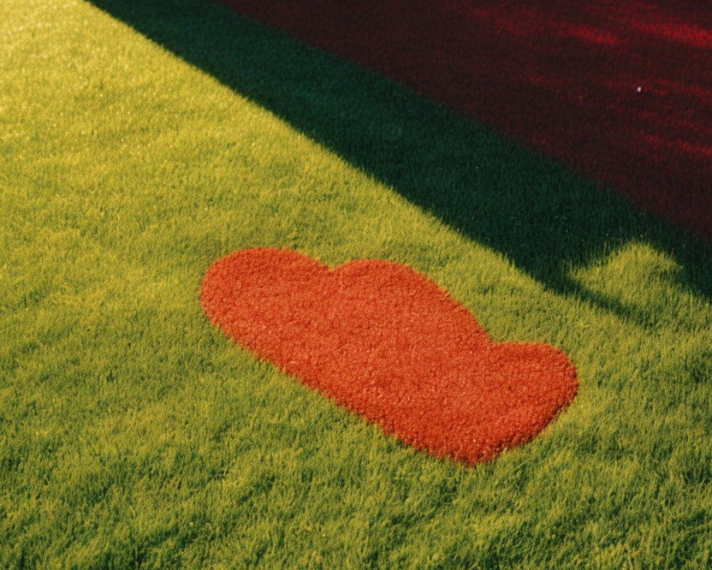 Red Heart Shape on Green Grass Field with Sunlight and Shadow