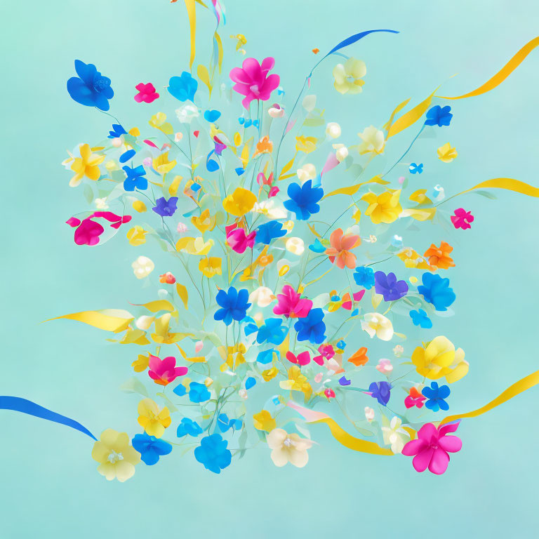 Colorful Stylized Flower Bouquet on Soft Blue Background