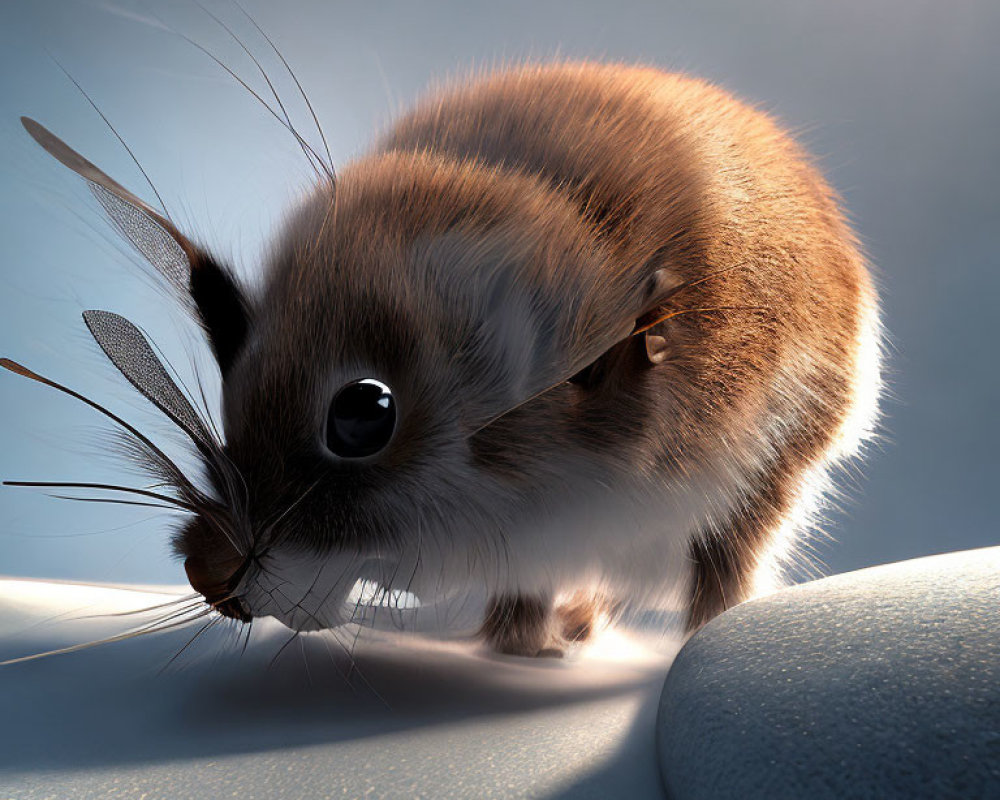 Fluffy Brown and White Rodent with Large Eyes and Whiskers on Smooth Surface