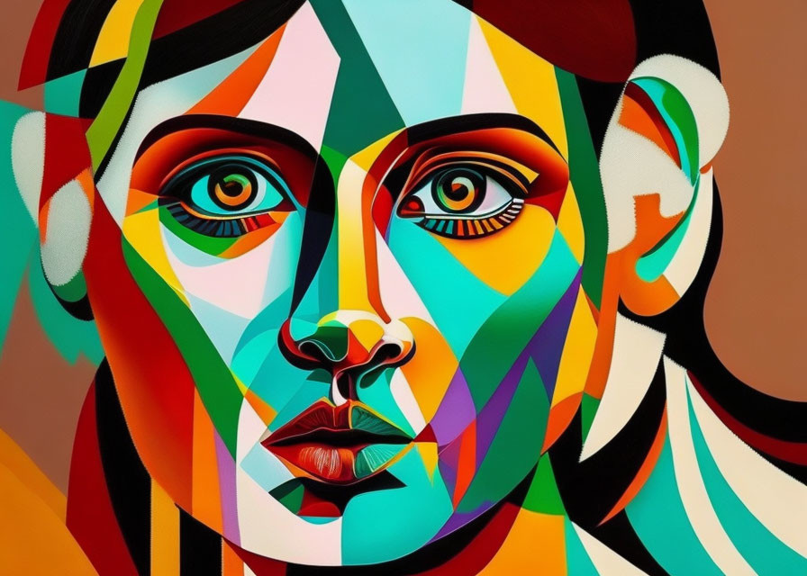 Vibrant Cubist-style Abstract Portrait with Colorful Geometric Design