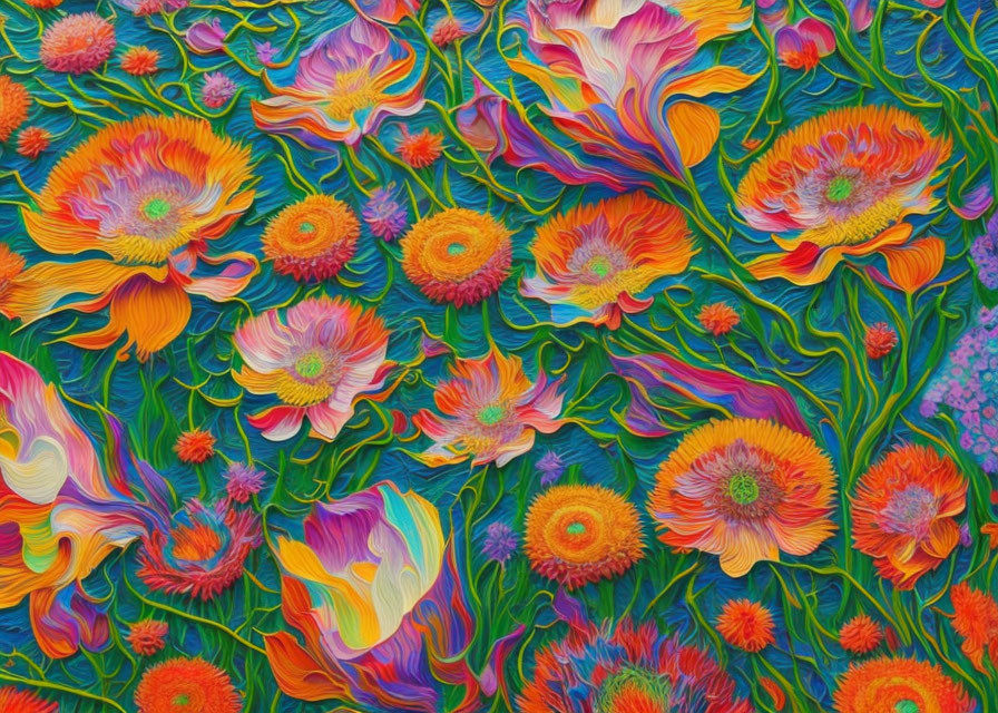 Abstract Psychedelic Floral Digital Art with Vibrant Colors