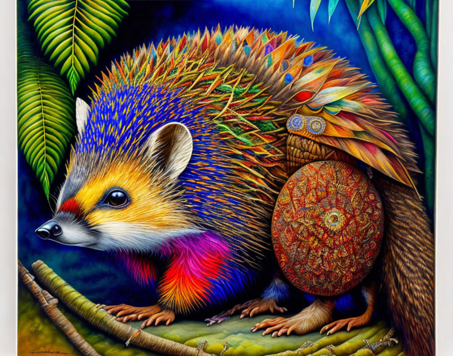 Colorful Illustration of Fantastical Creature with Hedgehog Body