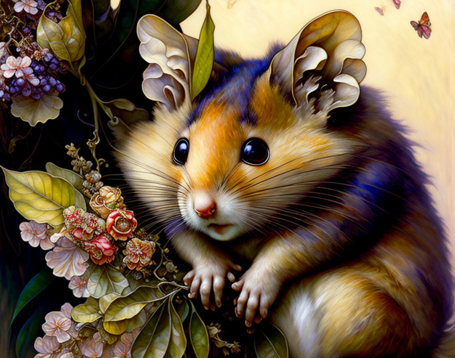 Colorful Mouse-Like Creature with Butterfly Wings in Fantasy Illustration