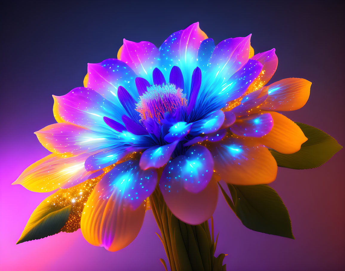 Colorful digitally-enhanced flower on gradient background