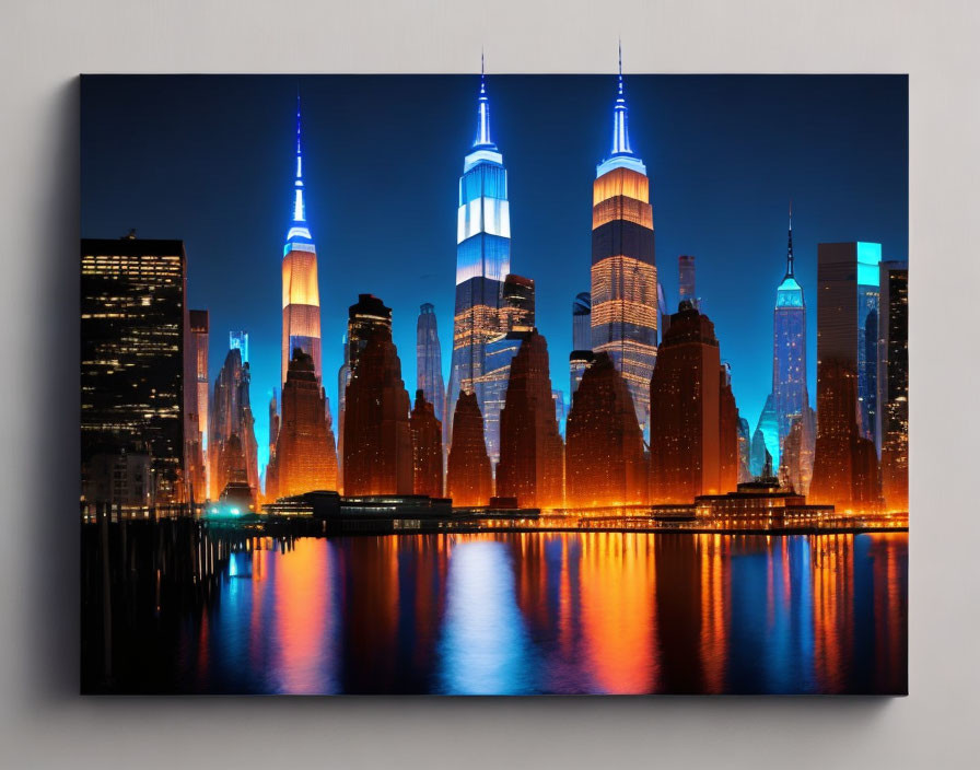 Cityscape Canvas Wall Art: New York City Skyline Illuminated at Night