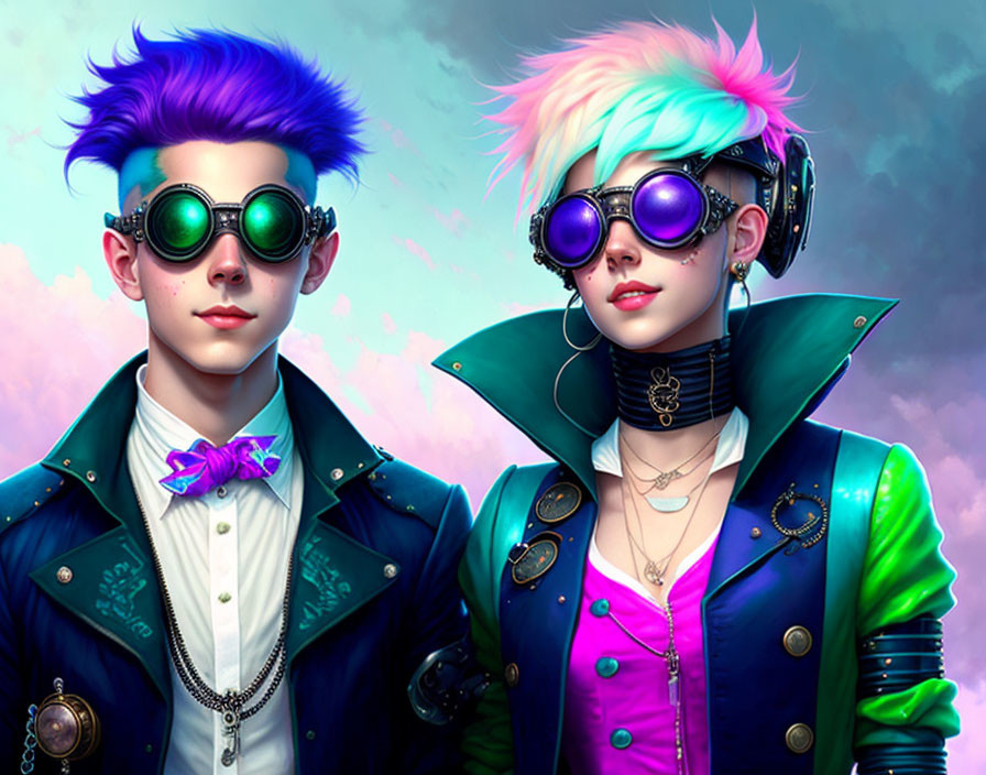 Vibrant Hair and Steampunk Goggles on Two Individuals