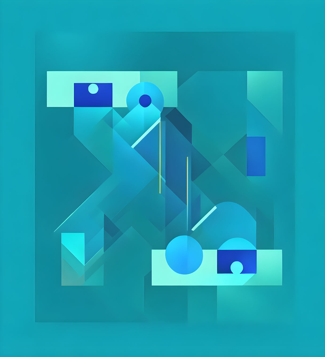 Geometric Composition in Blue and Teal with Overlapping Shapes