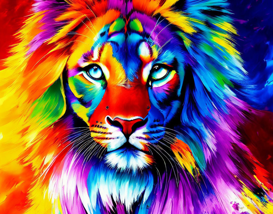 Colorful Rainbow Palette Lion Artwork: Vibrant Digital Image of Lion with Colorful Mane