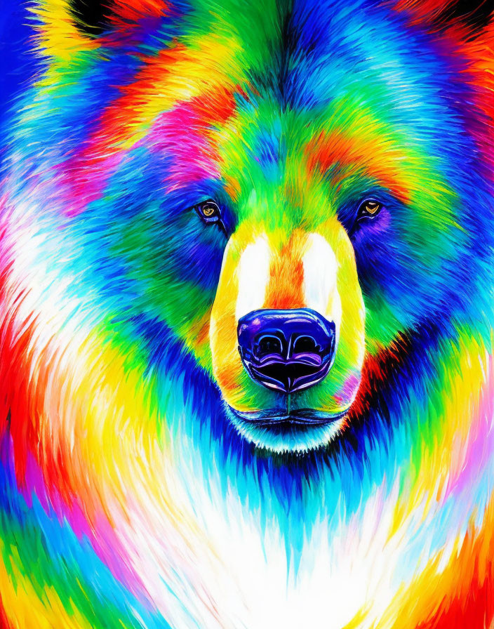 Colorful Abstract Bear Face Painting with Rainbow Palette