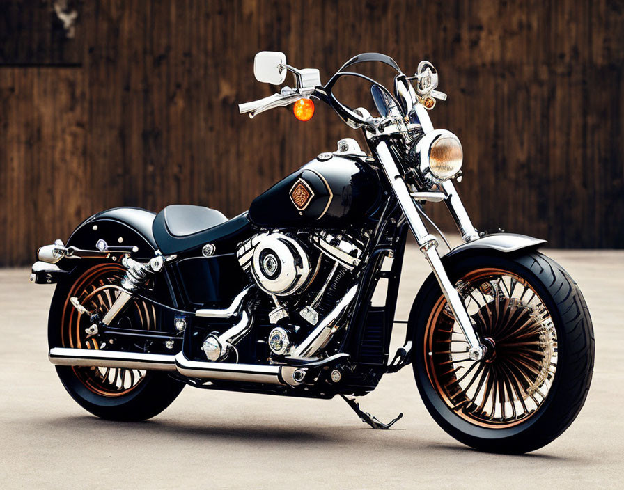 Black Motorcycle with Chrome Accents and Spoke Wheels on Concrete Surface