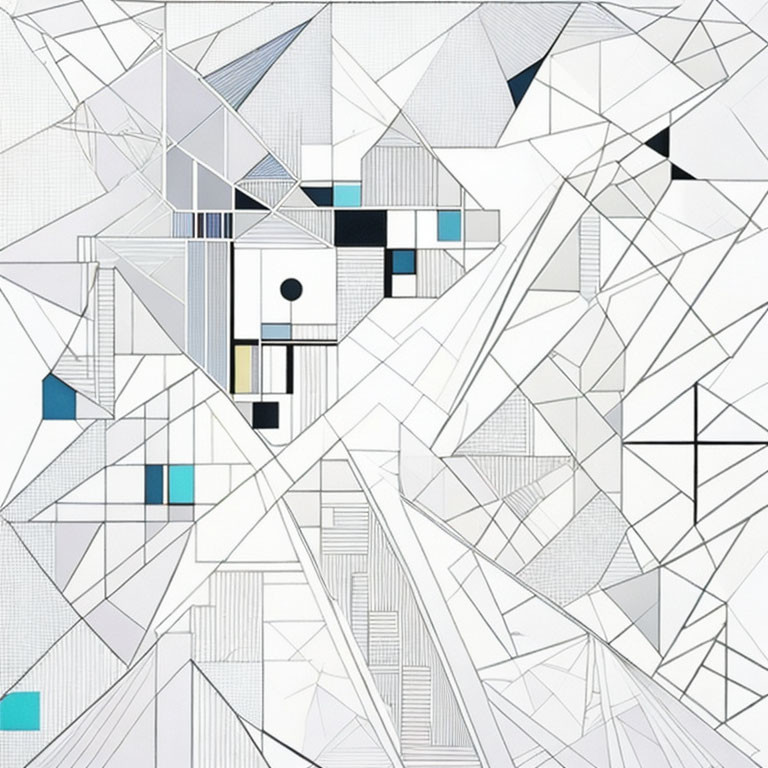 Geometric Abstract Art with Blue and Black Shapes