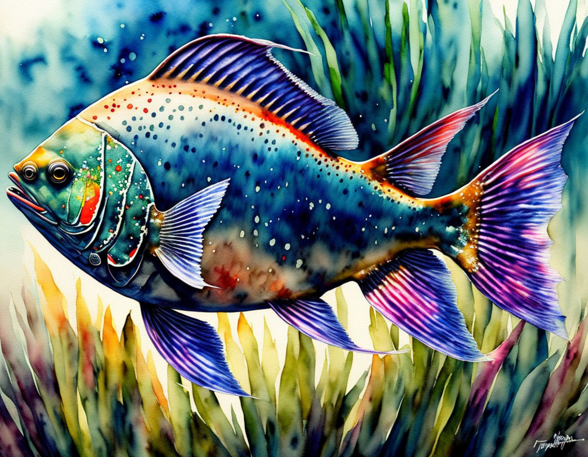 Colorful Fish Swimming Among Aquatic Plants