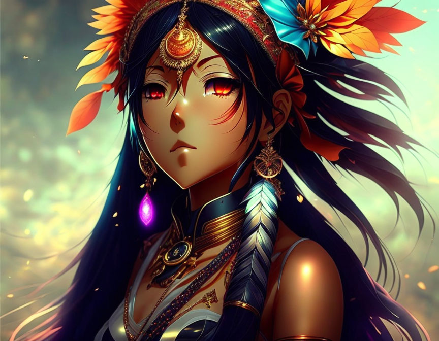 Illustrated female character with braided hairstyle and vibrant flower adornments.