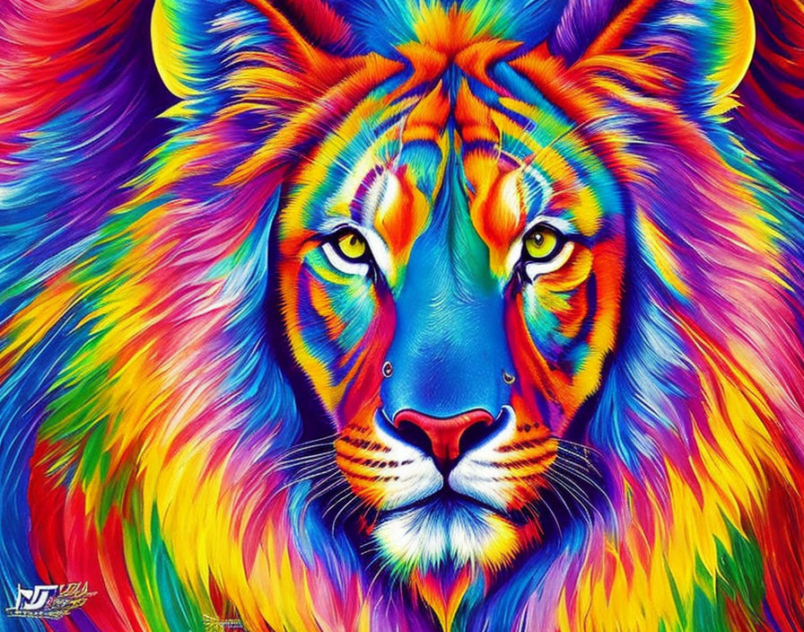 Colorful Lion Face Painting with Rainbow Mane