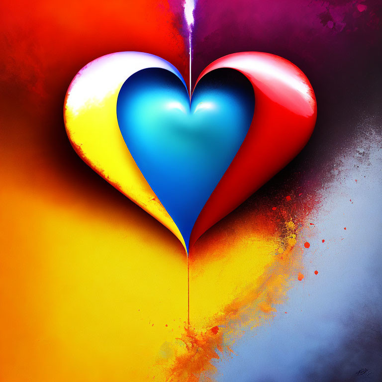 Colorful Gradient Heart Artwork on Speckled Background