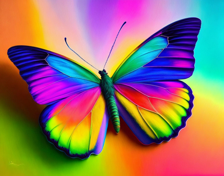 Colorful Butterfly Illustration with Rainbow Wings on Blended Background