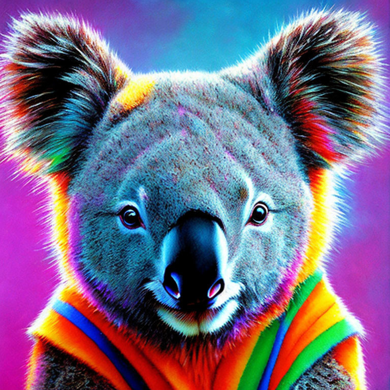 Vibrant Koala Artwork in Blue, Purple, and Orange Palette