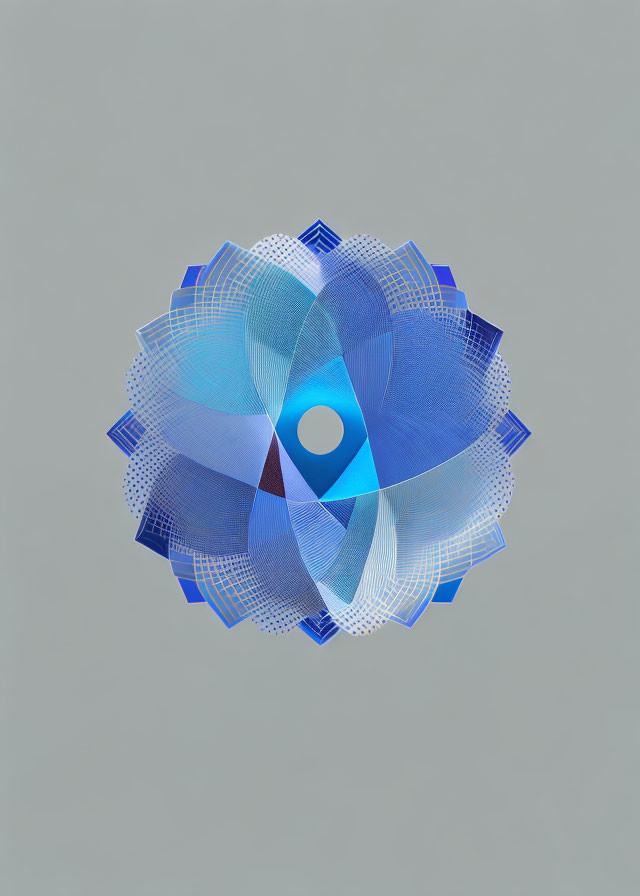 Abstract Geometric Design with Layered Translucent Blue Shapes and Circular Gradient