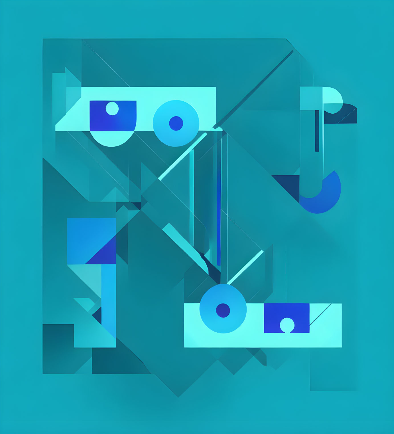 Blue and Turquoise Geometric Art Composition in Abstract Style