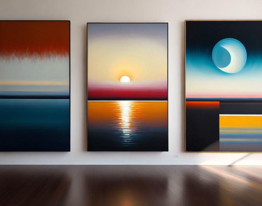 Abstract Sunset Paintings: Modern Art Gallery Display