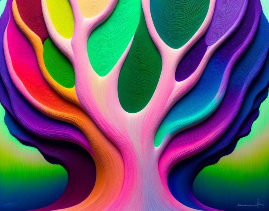 Colorful Digital Art: Flowing Tree-like Forms in Rainbow Spectrum