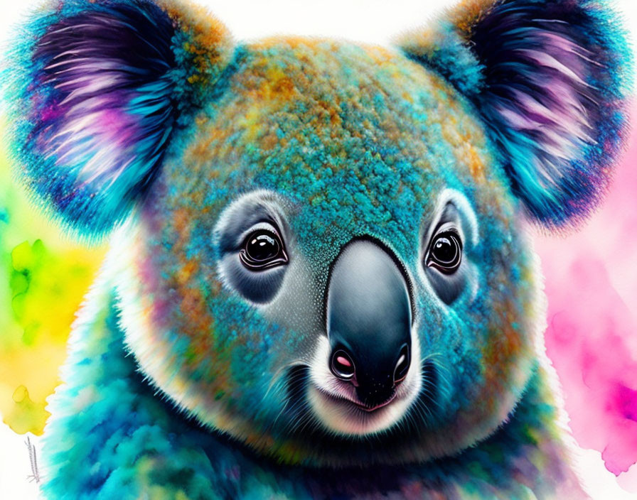 Vibrant Blue Fur Koala with Pastel Background