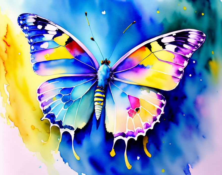 Colorful Butterfly Watercolor Painting on Vibrant Background