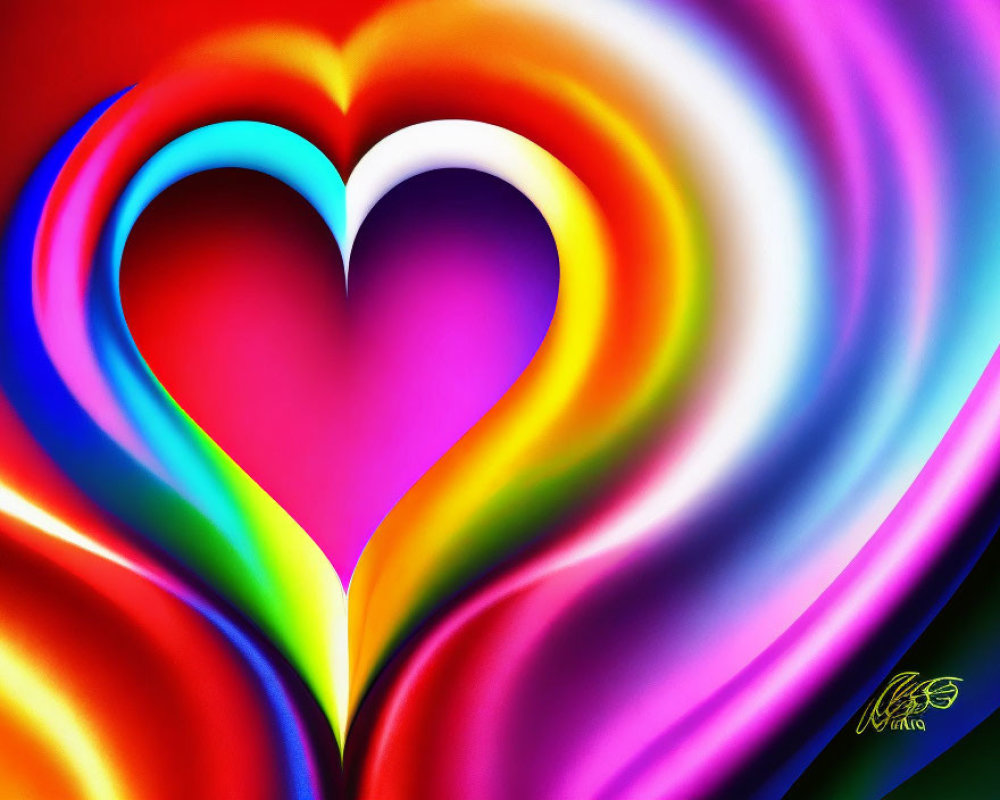 Colorful Heart-Shaped Digital Artwork with Rainbow Swirls