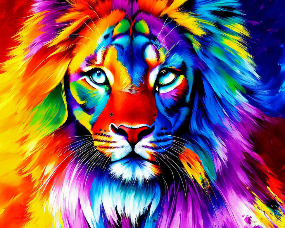 Colorful Rainbow Palette Lion Artwork: Vibrant Digital Image of Lion with Colorful Mane