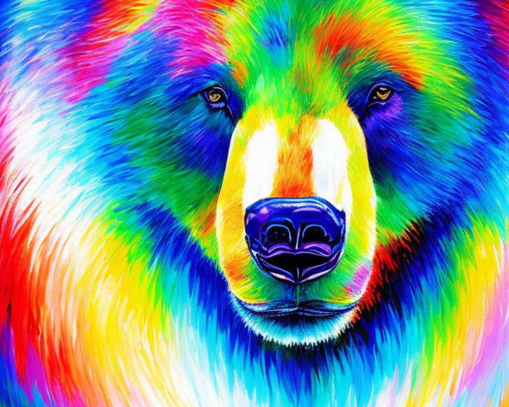 Colorful Abstract Bear Face Painting with Rainbow Palette