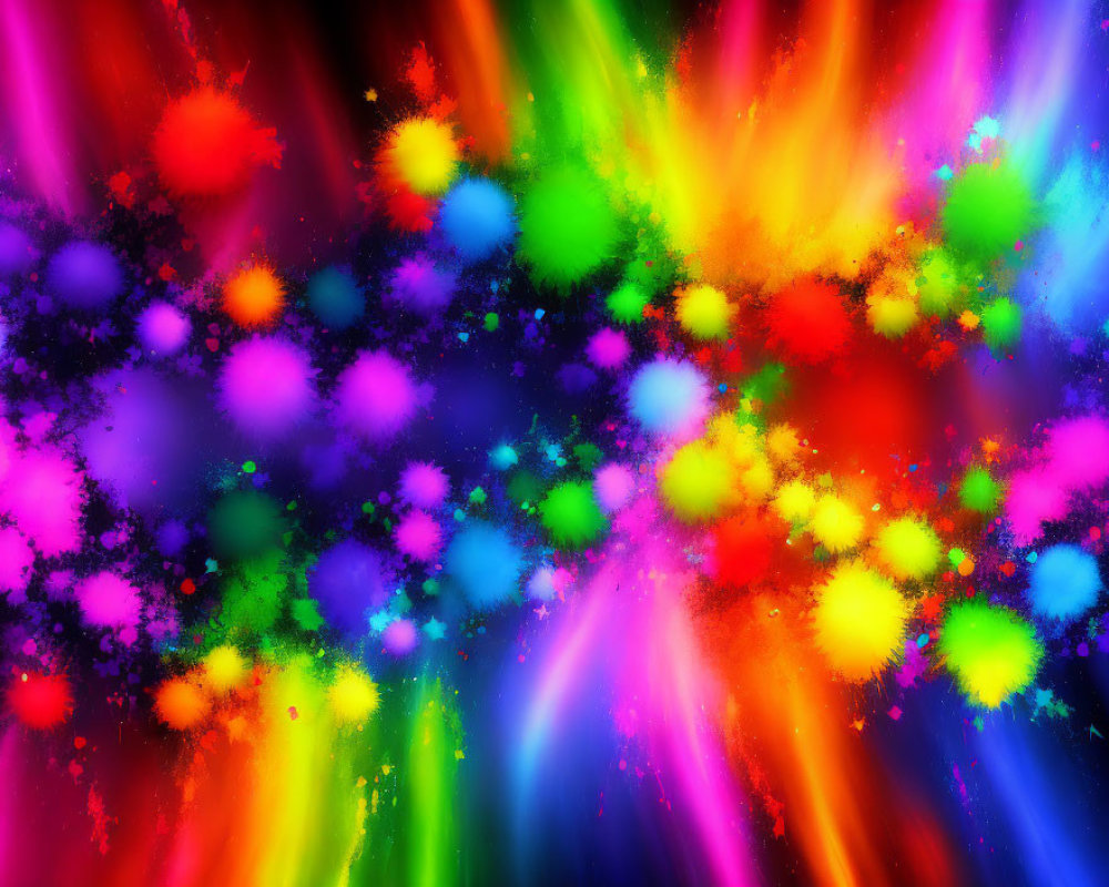 Colorful Neon Abstract Background with Light Rays and Splashes