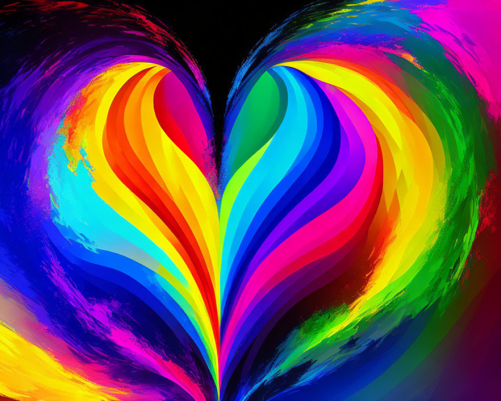 Colorful Heart Shape Digital Artwork on Dark Background