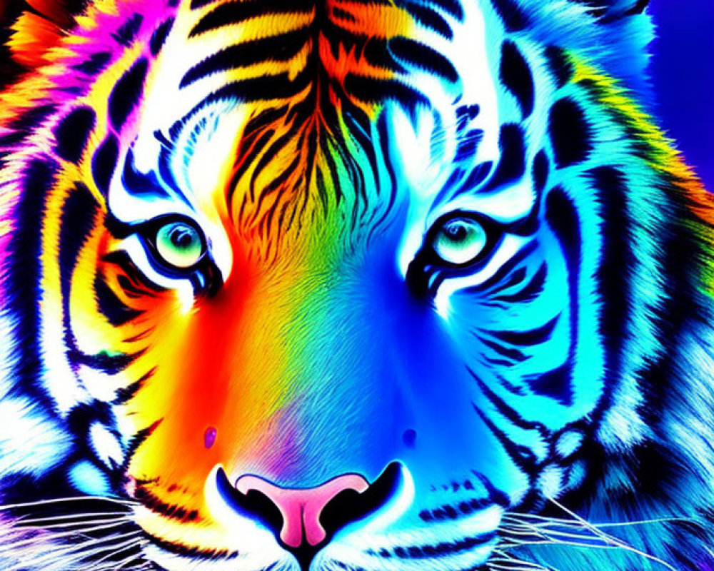 Colorful Digital Artwork Featuring Tiger's Face in Neon Hues