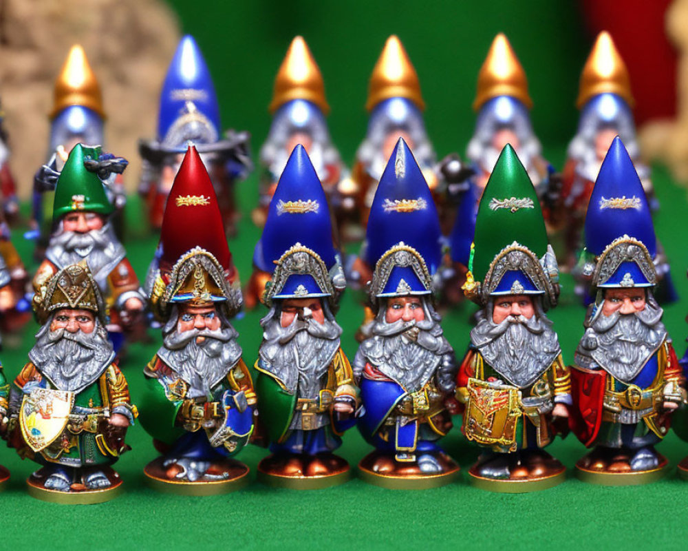 Colorful Miniature Fantasy Wizards and Knights in Soft-Focused Background