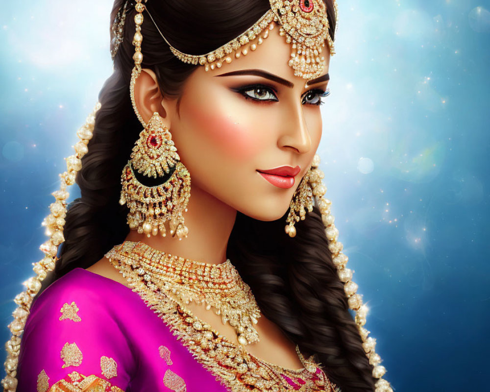 Traditional Indian Jewelry & Attire Illustration on Starry Background