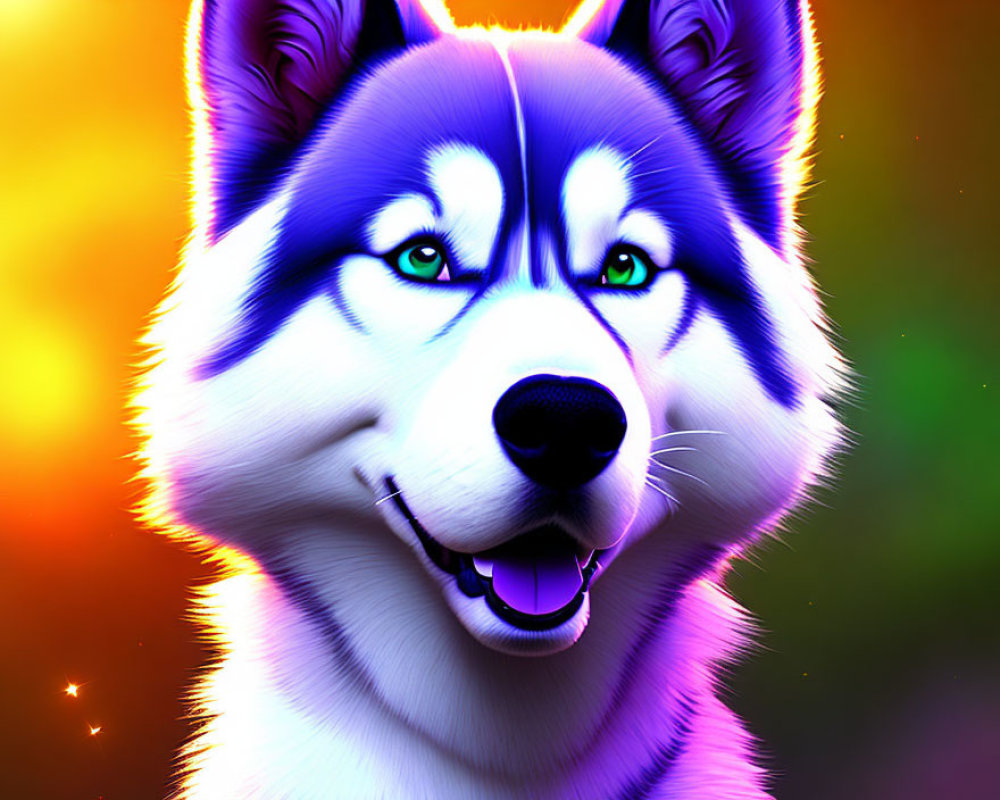 Colorful Smiling Husky Art Against Neon Backdrop