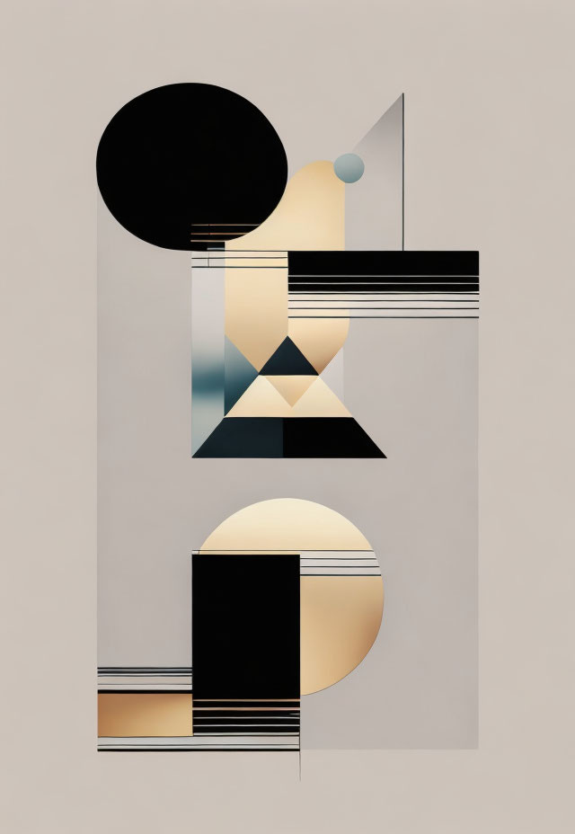 Geometric Abstract Artwork: Overlapping Shapes, Circles, Triangles, and Lines