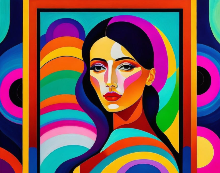 Colorful Abstract Geometric Portrait of Woman