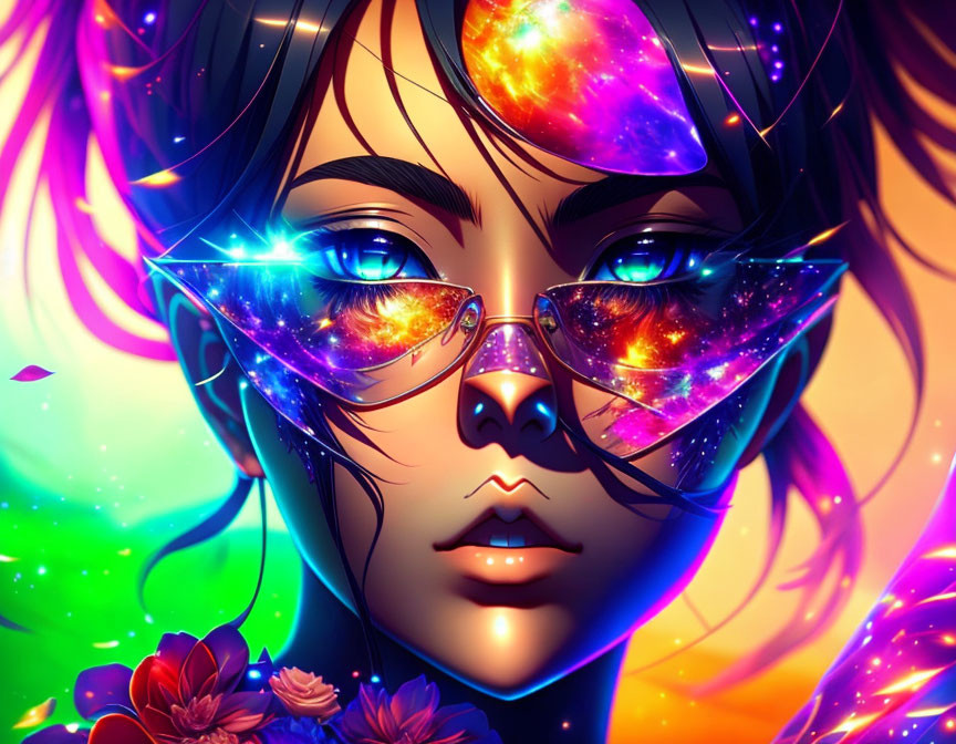 Colorful Cosmic-Themed Eyes and Glasses Illustration