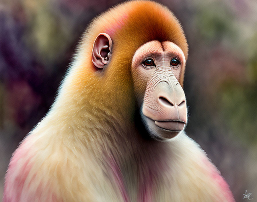 Vibrant portrait of a golden snub-nosed monkey with unique fur colors