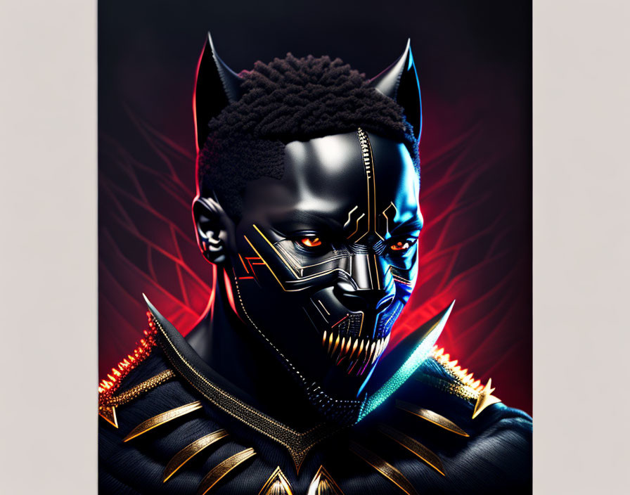 Stylized Black Panther Character Artwork with Glowing Lines