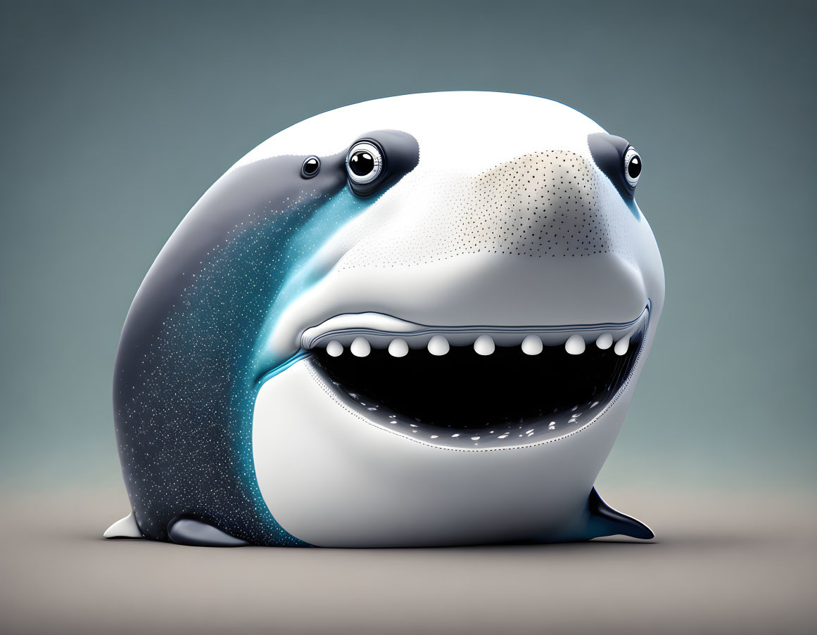 Smiling cartoon whale with gradient coloring and large eyes